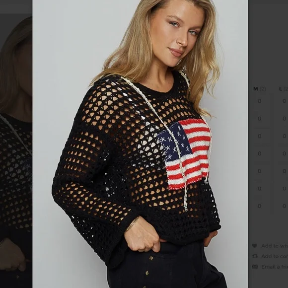 POL “ USA “ POL Open Knit Sweater Hoodie with American Flag SR19 - Picture 3 of 5